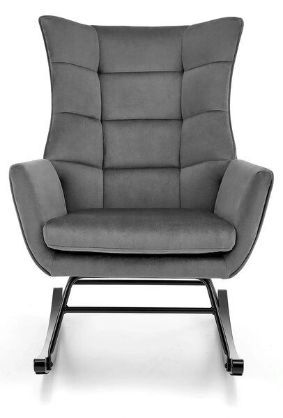 Scaun balansoar tapitat BAZALTO, gri/negru, stofa catifelata, 70x90x92