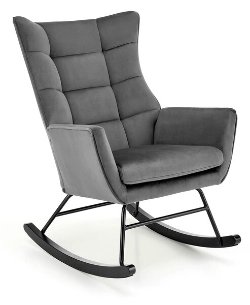 Scaun balansoar tapitat BAZALTO, gri/negru, stofa catifelata, 70x90x92