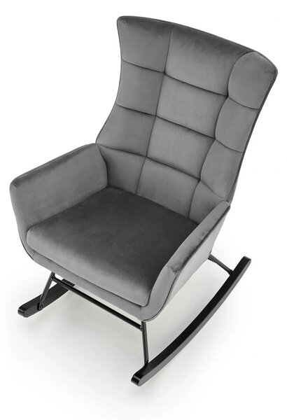 Scaun balansoar tapitat BAZALTO, gri/negru, stofa catifelata, 70x90x92