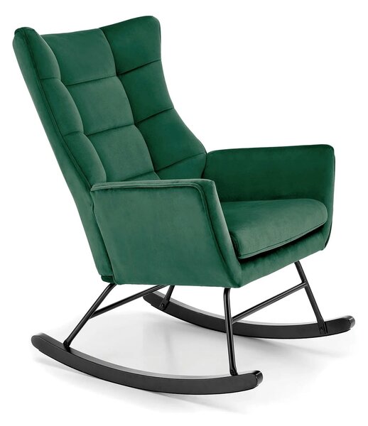 Scaun balansoar tapitat BAZALTO, verde/negru, stofa catifelata, 70x90x