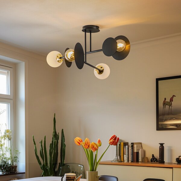 EMIBIG LIGHTING Plafonieră Minerva, 4 becuri, negru, reglabil, Negru, Camera de zi / sufragerie, Metal, Modern