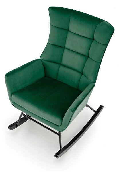 Scaun balansoar tapitat BAZALTO, verde/negru, stofa catifelata, 70x90x