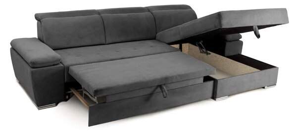 Colțar Extensibil TRENDY, cu ladă de depozitare, cu tetiere reglabile, variante stânga/dreapta 295x170x105 cm - Outlet, Gri-Inchis-Enjoy / Dreapta