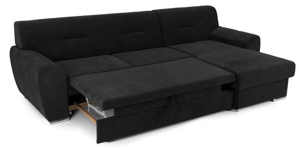 Colțar Extensibil ASTORIA, cu ladă de depozitare, variante stânga/dreapta 281x168x85 cm, Negru-Enjoy / Dreapta