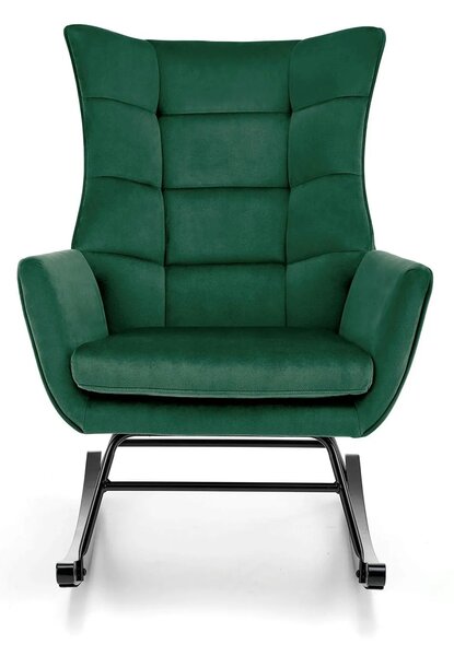 Scaun balansoar tapitat BAZALTO, verde/negru, stofa catifelata, 70x90x