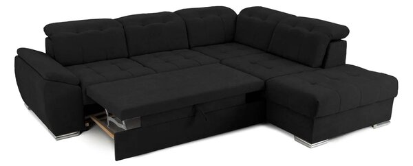 Colțar Extensibil ENZO, cu tetiere, variante stânga/dreapta, 255x220x100 cm, Negru-Enjoy / Dreapta