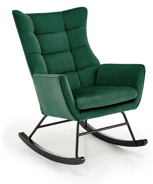 Scaun balansoar tapitat BAZALTO, verde/negru, stofa catifelata, 70x90x