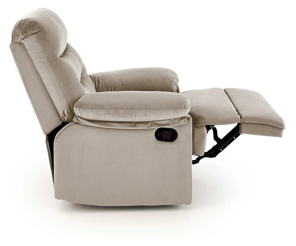 Fotoliu cu recliner DRAGER, bej/negru, stofa catifelata/metal, 88x90/1