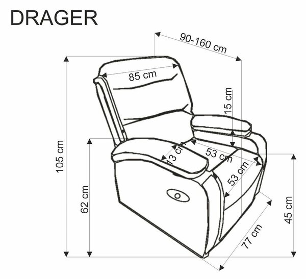 Fotoliu cu recliner DRAGER, bej/negru, stofa catifelata/metal, 88x90/1