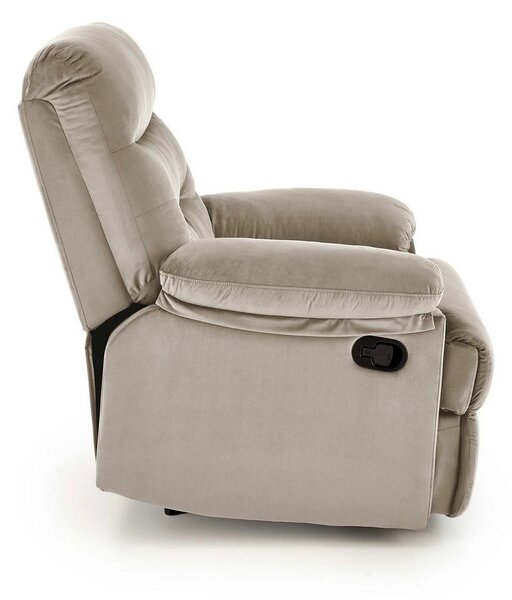 Fotoliu cu recliner DRAGER, bej/negru, stofa catifelata/metal, 88x90/1