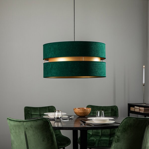 Duolla Lampă suspendată Duo, verde/auriu, Ø 60 cm, 1 bec, reglabil, Verde, Camera de zi / sufragerie, Metal