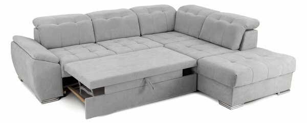 Colțar Extensibil ENZO, cu tetiere, variante stânga/dreapta, 255x220x100 cm, Gri-Deschis-Enjoy / Dreapta