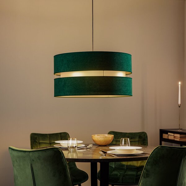 Duolla Lampă suspendată Duo, verde/auriu, Ø 60 cm, 1 bec, reglabil, Verde, Camera de zi / sufragerie, Metal