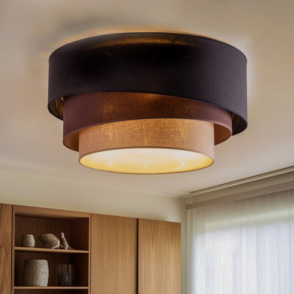 Euluna Trio Max, Ø60cm, negru/pământ/cappuccino, reglabil, Negru, Camera de zi / sufragerie, Țesătură / Textil, Modern