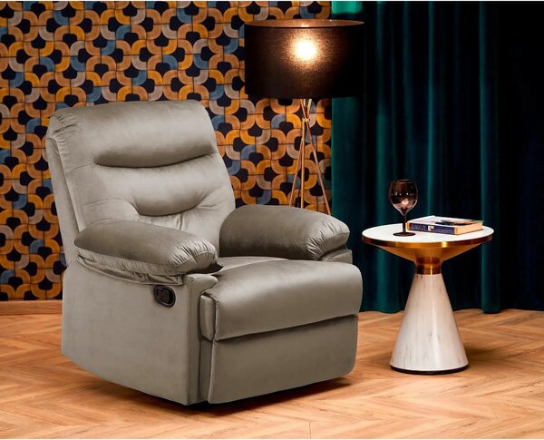 Fotoliu cu recliner DRAGER, bej/negru, stofa catifelata/metal, 88x90/1