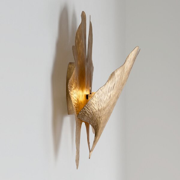 Holländer Aplică Ginkgo, aurie, lățime 38 cm, fier, Auriu / Alamă, Camera de zi / sufragerie, Metal, Design