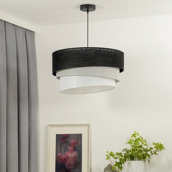 Euluna lampă suspendată Trio, negru/gri/alb, textil, Ø 45 cm, reglabil, Multicolor, Camera de zi / sufragerie, Țesătură / Textil, Modern