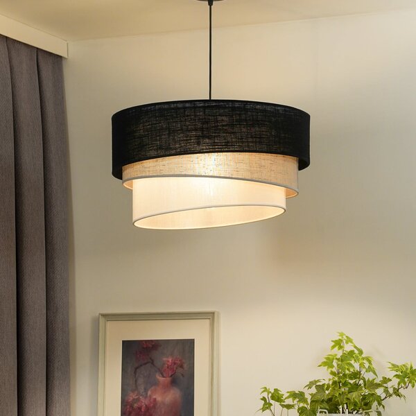 Euluna lampă suspendată Trio, negru/gri/alb, textil, Ø 45 cm, reglabil, Multicolor, Camera de zi / sufragerie, Țesătură / Textil, Modern