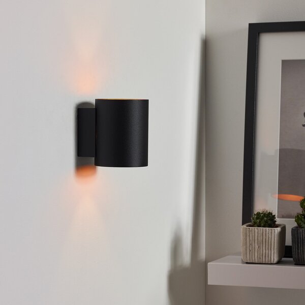 Lucide Aplică de perete Xera, negru, Ø 8 cm, up/downlight, aluminiu, reglabil, Negru, Camera de zi / sufragerie, Aluminiu, Modern