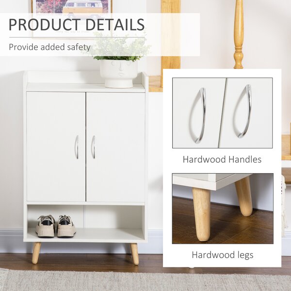 Dulap Pantofar Economie de spatiu din Lemn Alb cu Compartiment deschis, Dulap Pantofar Design pentru Intrare, 60x30x92cm HOMCOM | Aosom RO