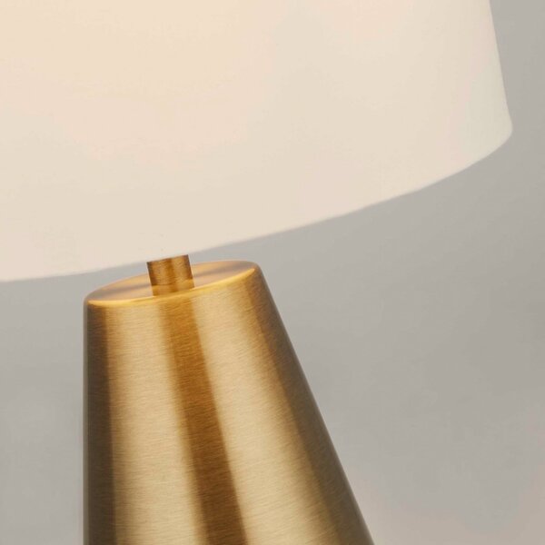 Searchlight Lampa de masă Laynie, alamă/bej, metal/textil, 24 cm, E14, Auriu / Alamă, Camera de zi / sufragerie, Țesătură / Textil, Modern