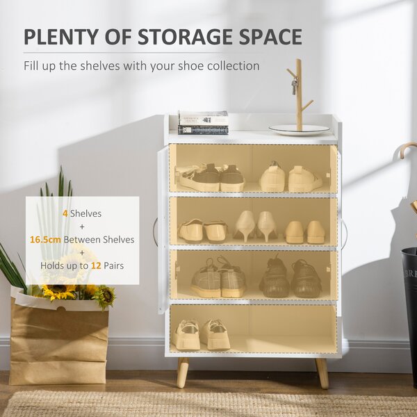 Dulap Pantofar Economie de spatiu din Lemn Alb cu Compartiment deschis, Dulap Pantofar Design pentru Intrare, 60x30x92cm HOMCOM | Aosom RO