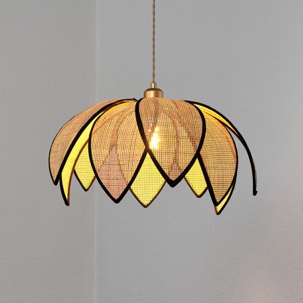OSRAM Lampă suspendată Decor Rattan Lotus, Ø 48 cm, bej, E27, reglabil, Bej, Camera de zi / sufragerie, Lemn, Mediterană