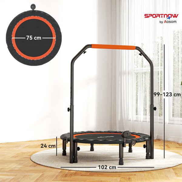 HOMCOM Trambulină Elastică Pliabilă cu Mâner Reglabil și Monitor LCD, Ø102x99-123 cm, Negru | Aosom Romania