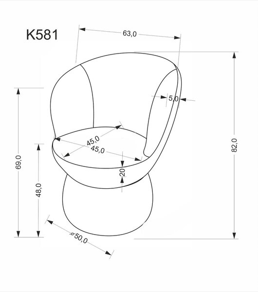 Fotoliu K581, bej, stofa clasica, 63x62x82 cm