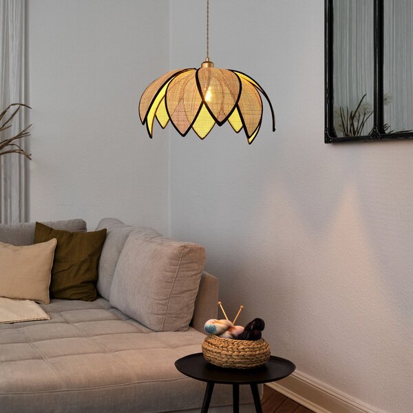 OSRAM Lampă suspendată Decor Rattan Lotus, Ø 48 cm, bej, E27, reglabil, Bej, Camera de zi / sufragerie, Lemn, Mediterană