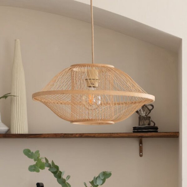 Good & Mojo GOOD MOJO Lampă suspendată Maui, natur, Ø 50 cm, bambus, E27, reglabil, Lemn, Camera de zi / sufragerie, Bamboo, Design