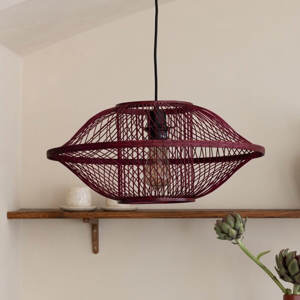 Good & Mojo GOOD MOJO Lampă suspendată Maui, roșie, Ø 50 cm, bambus, E27, reglabil, Roșu, Camera de zi / sufragerie, Bamboo, Design