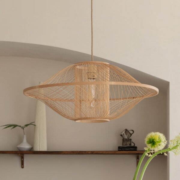 Good & Mojo GOOD MOJO Lampă suspendată Maui, natur, Ø 70 cm, bambus, E27, reglabil, Lemn, Camera de zi / sufragerie, Bamboo, Design