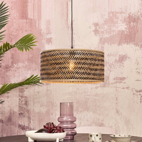 Good & Mojo GOOD MOJO Lampă suspendată Java, natur/negru, Ø 50 cm, E27, reglabil, Lemn, Camera de zi / sufragerie, Bamboo, Design
