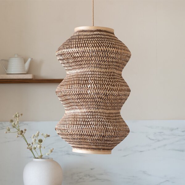 Good & Mojo GOOD MOJO Lampă suspendată Barbados, natur/maro, Ø 40 cm, E27, reglabil, Lemn, Camera de zi / sufragerie, Bamboo, Design