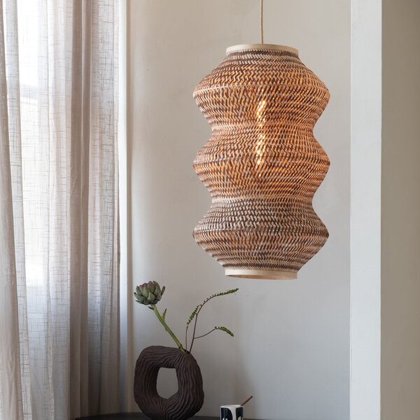 Good & Mojo GOOD MOJO Lampă suspendată Barbados, natur/maro, Ø 40 cm, E27, reglabil, Lemn, Camera de zi / sufragerie, Bamboo, Design