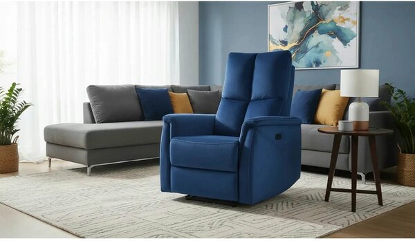 Fotoliu recliner cu functie de masaj NEPTUN M, stofa catifelata albast