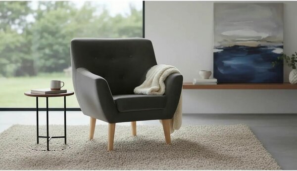 Fotoliu NORDIC 1, stofa catifelata gri - Bluvel 14, 76x75x90 cm