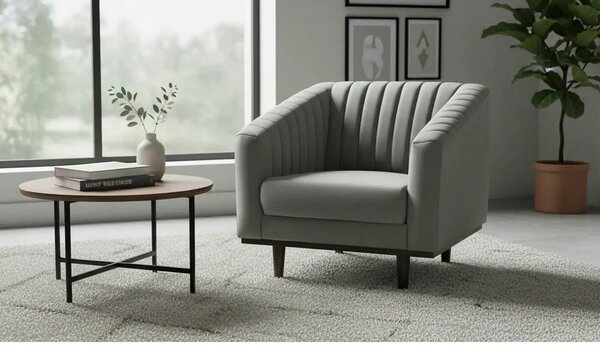 Fotoliu ASPREY, stofa catifelata gri - Bluvel 14, 83x85x78 cm