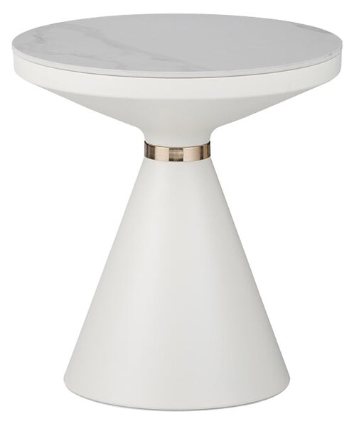 Masuta laterala Coozlin marmura alba piatra sinterizata si metal, alb-auriu, D50x50 cm