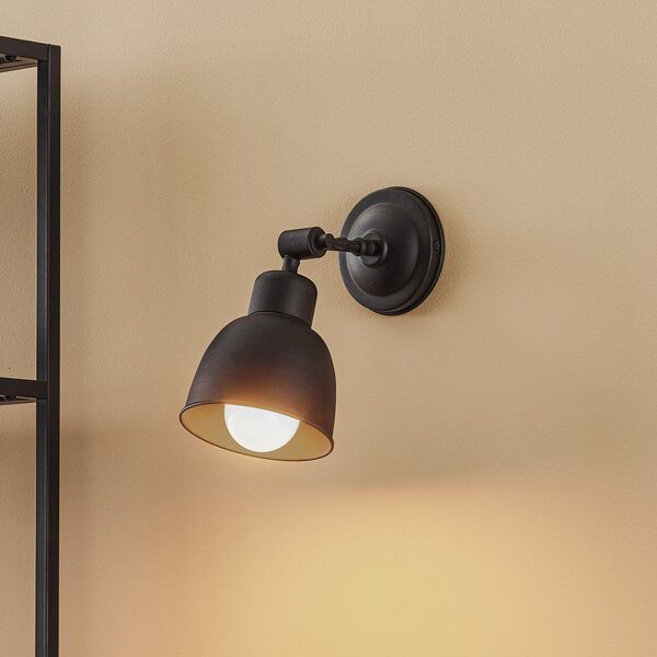Euluna Aplică de perete Emoti, 1 bec, negru, reglabil, Negru, Camera de zi / sufragerie, Metal, Design industrial