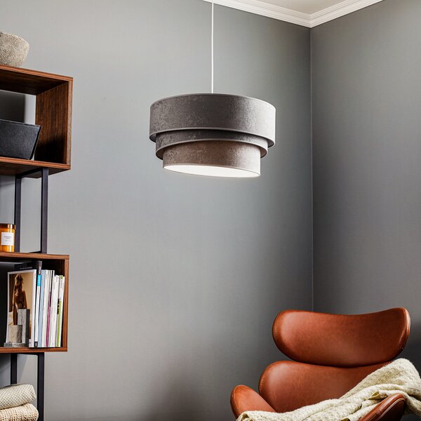 Duolla Lampă suspendată Devon, gri/alb Ø45cm, reglabil, Gri, Camera de zi / sufragerie, Țesătură / Textil, Modern