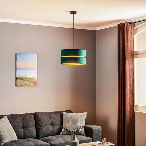 Euluna Duo lampă suspendată verde/auriu Ø40cm 1 bec, reglabil, Verde, Camera de zi / sufragerie, Țesătură / Textil, Modern