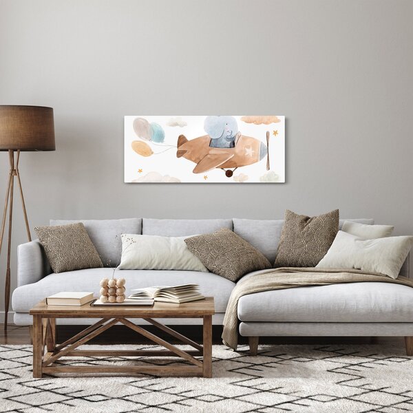 Tablou - Acuarelă elefant într-un avion (120x50 cm)