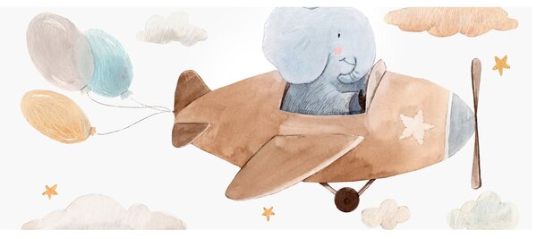 Tablou - Acuarelă elefant într-un avion (120x50 cm)