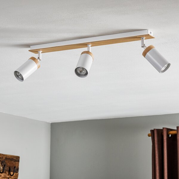 EMIBIG LIGHTING Spot de tavan Elba cu detalii din lemn, 3 becuri, alb, reglabil, Lemn, Camera de zi / sufragerie, Metal, Modern