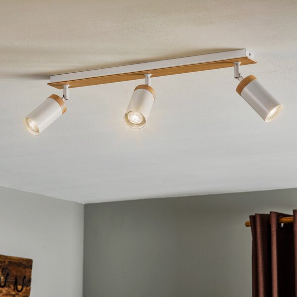 EMIBIG LIGHTING Spot de tavan Elba cu detalii din lemn, 3 becuri, alb, reglabil, Lemn, Camera de zi / sufragerie, Metal, Modern
