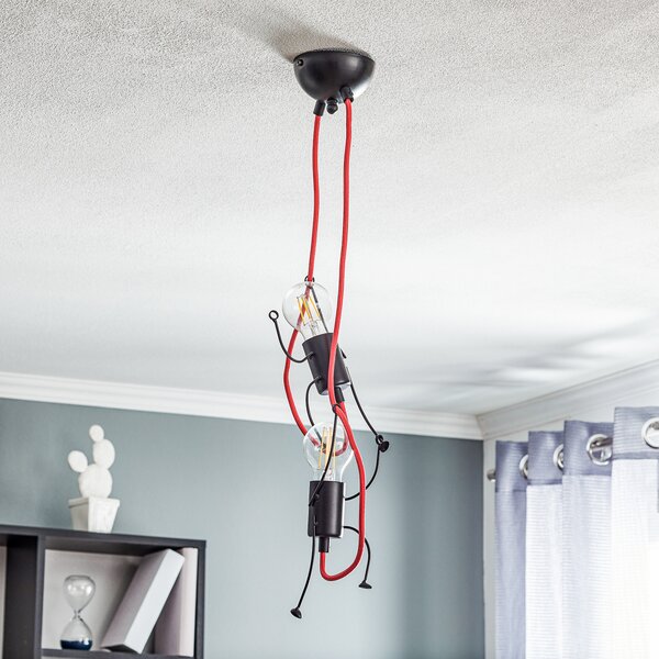 EMIBIG LIGHTING Lampă suspendată Bobi 2 în negru, cablu roșu, becuri, reglabil, Negru, Camera de zi / sufragerie, Metal, Modern