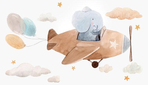 Tablou pe sticlă - Acuarelă elefant într-un avion (70x50 cm)