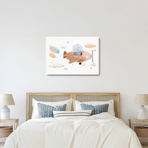 Tablou pe sticlă - Acuarelă elefant într-un avion (70x50 cm)